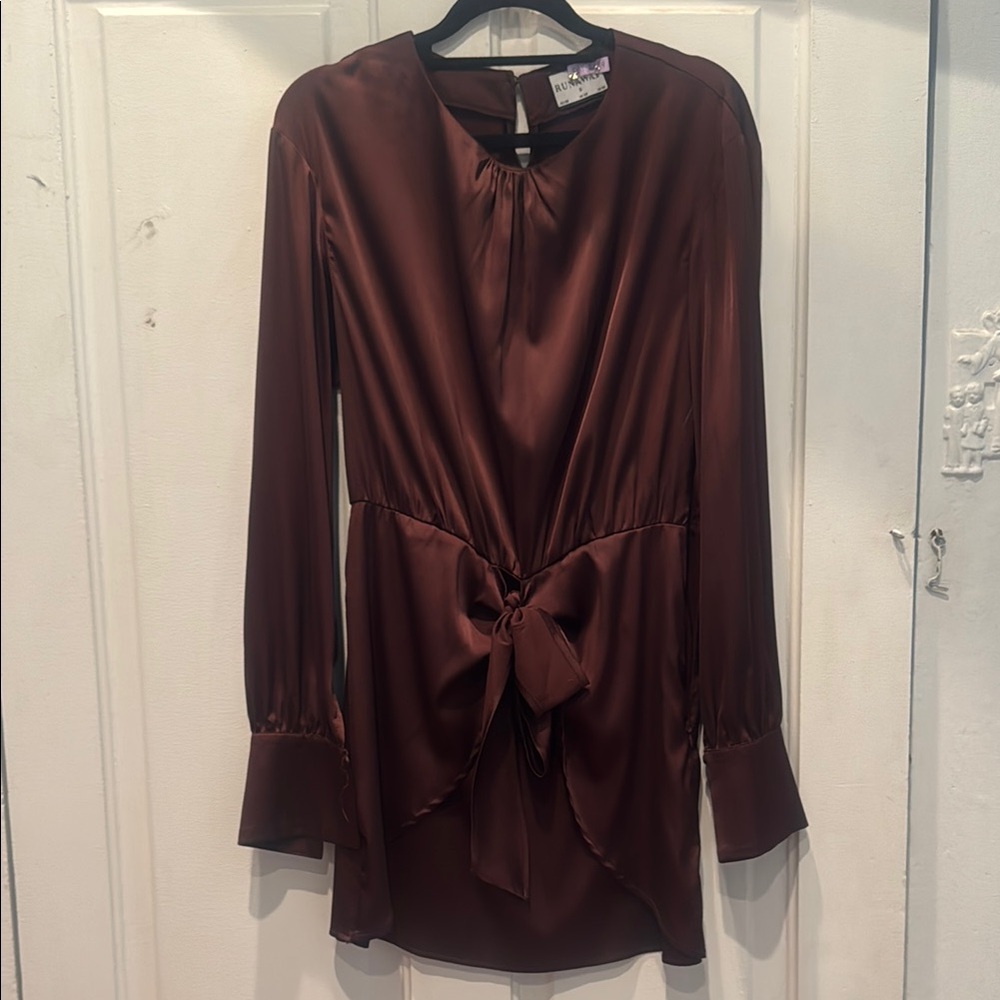 Runaway Brown Satin Dress with Bow